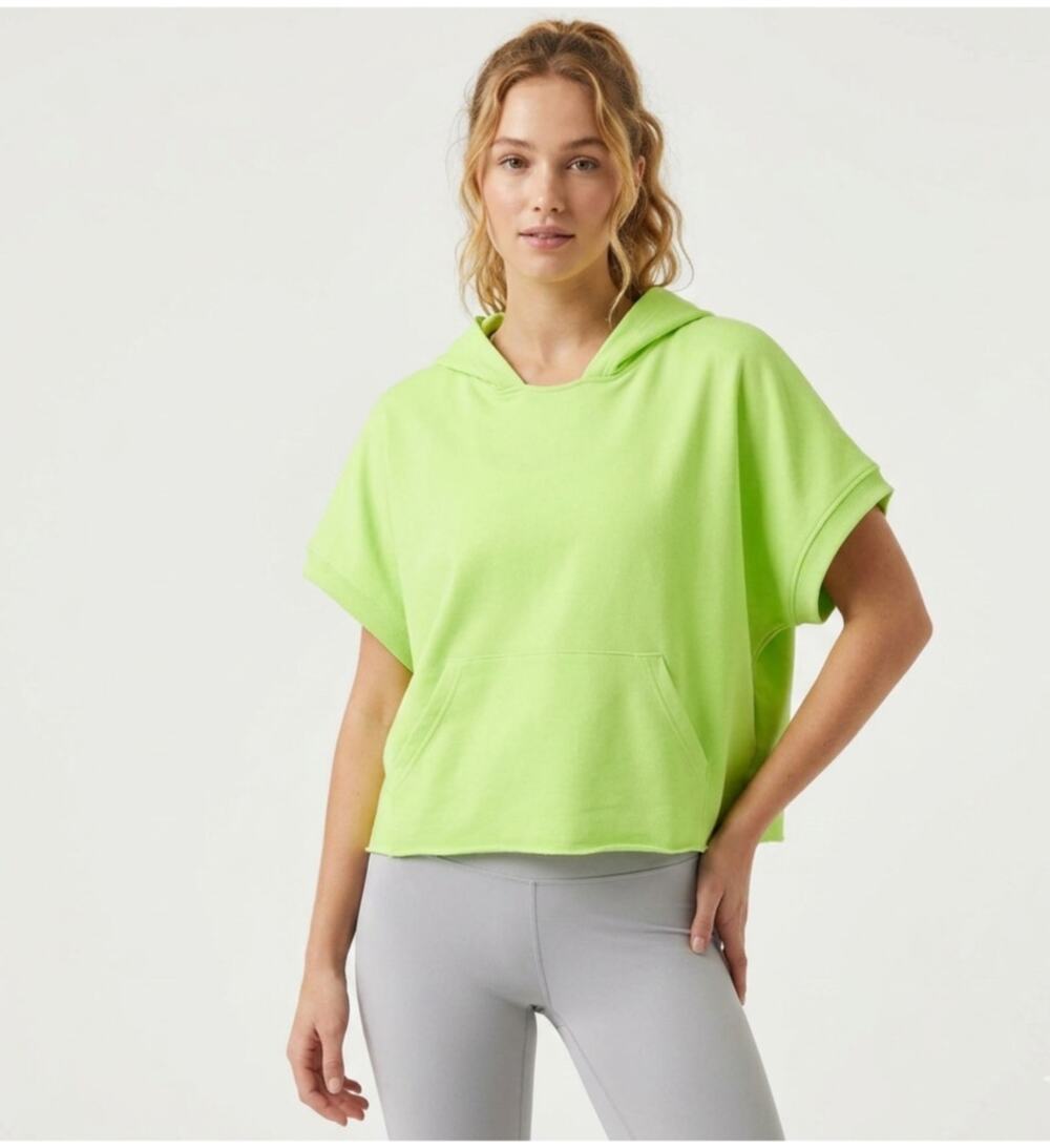 Lanston Sport Oversized Short Sleeve Hoodie Pullover Athletic Top Size XS Green